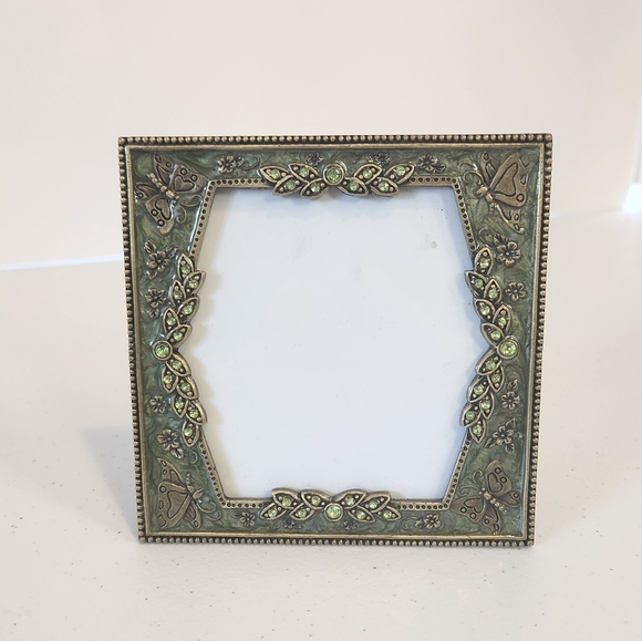 Enamel Butterfly Square Photo Pixture Frame Green Enamel Butterflies 3x3" - Picture 1 of 5